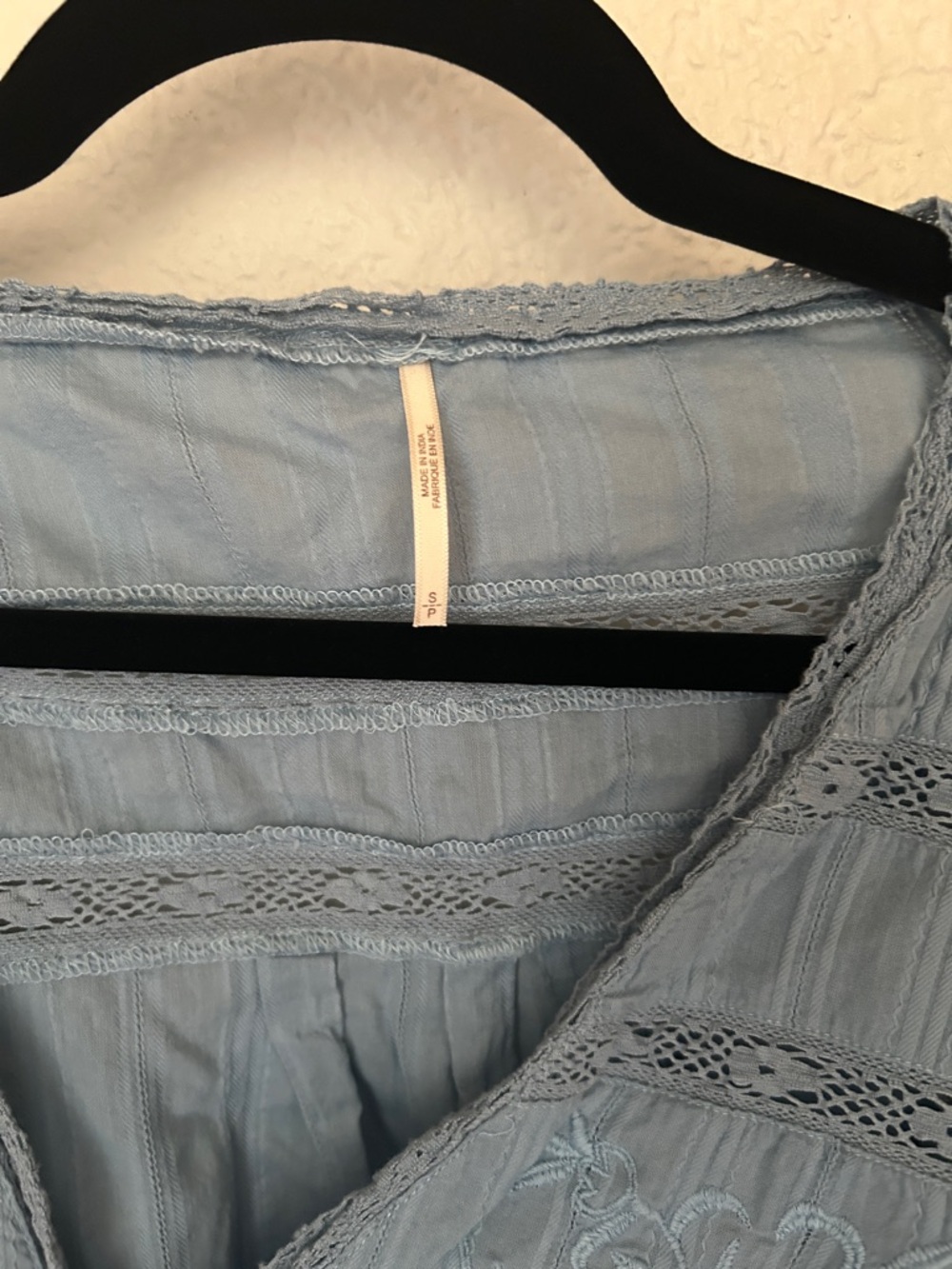 Free People Dusty Blue Embroidered Tie-Front Tunic - Picture 2 of 5